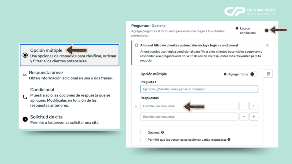 Formulario con preguntas filtro en campaña de clientes potenciales