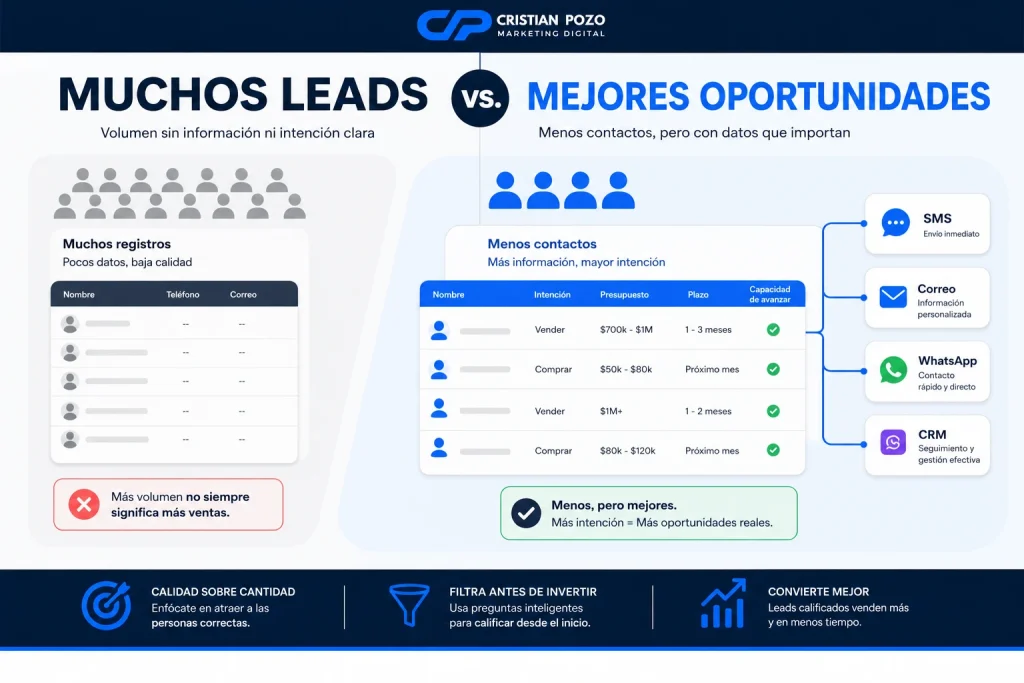 Diferencia entre volumen de leads y calidad de oportunidades en Meta Ads