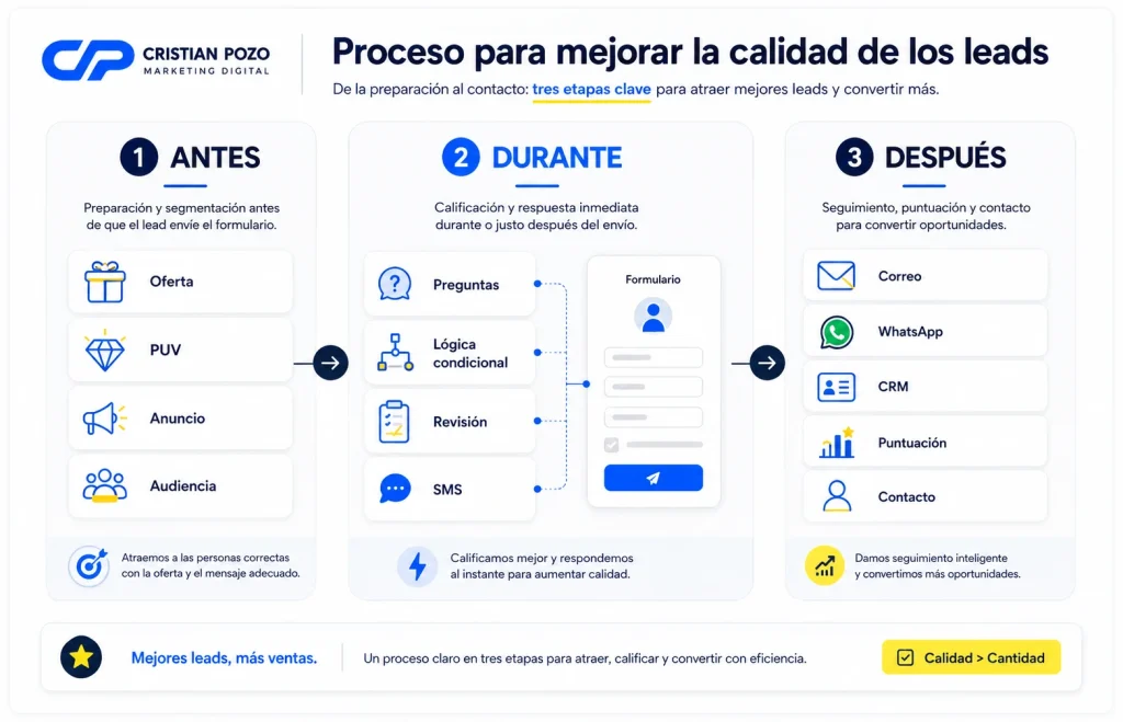 Proceso para mejorar la calidad de los leads antes, durante y después del formulario