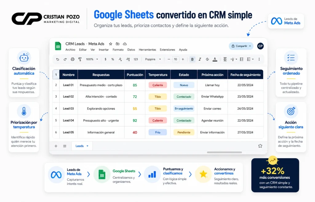 Sistema de puntuación y temperatura de leads en Google Sheets